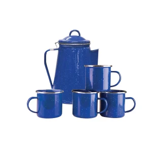 1 Enamel Percolator Coffee Pot & Mug Set