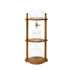 1 Cold Brew coffee Maker Ice Coffee Drip Machine with Advanced Slow Drip Technology Borosilicate Glass with Wood Tower, 6-8 Cup, Brown