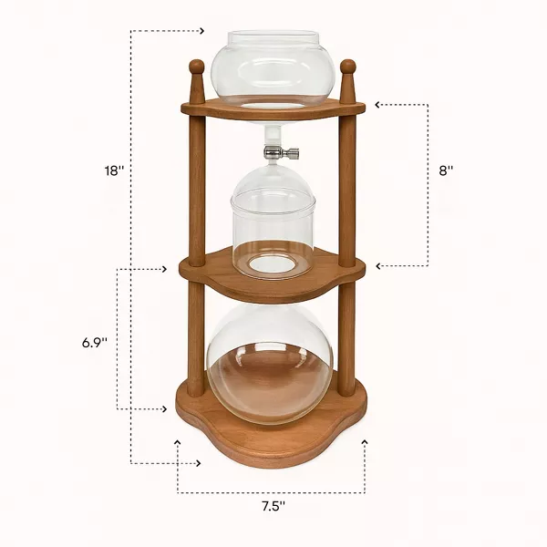 Cold Brew coffee Maker Ice Coffee Drip Machine with Advanced Slow Drip Technology Borosilicate Glass with Wood Tower, 6-8 Cup, Brown - 图片 2